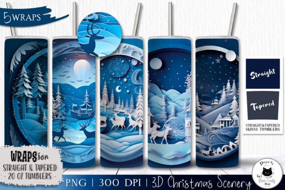 3D Christmas Tumbler Wraps Winter PNG
