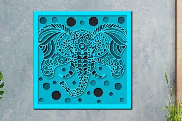3D Elephant Head Laser Cut Shadow Box