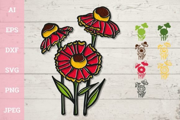 3D Layered Red Helenium Flowers: A Vibrant Addition to Creative and Business Ventures