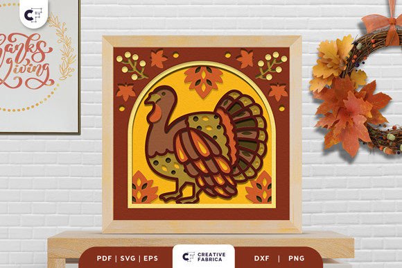 3D Paper Cut Autumn Turkey Light Box SVG