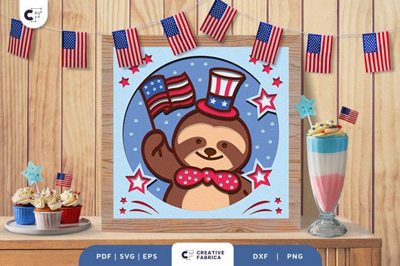 4th of July Sloth 3D Shadow Box SVG: A Unique Way to Celebrate Independence Day