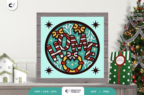 Christmas HOME Sign 3D Paper Cut SVG