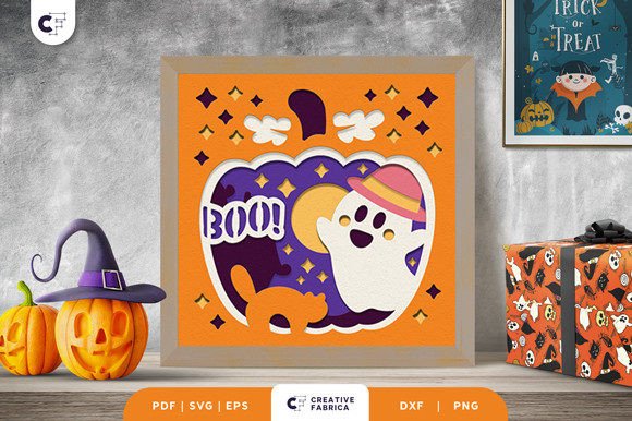 Cute Ghost 3D Shadow Box SVG