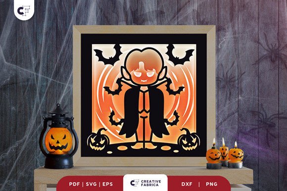 Cute Little Vampire 3D Shadow Box SVG for Halloween Decor