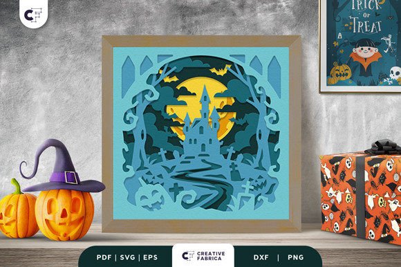 Haunted Castle 3D Shadow Box SVG: A Halloween Masterpiece for All