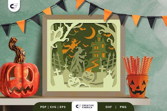 Haunted Graveyard 3D Shadow Box SVG: A Masterpiece for Halloween Enthusiasts