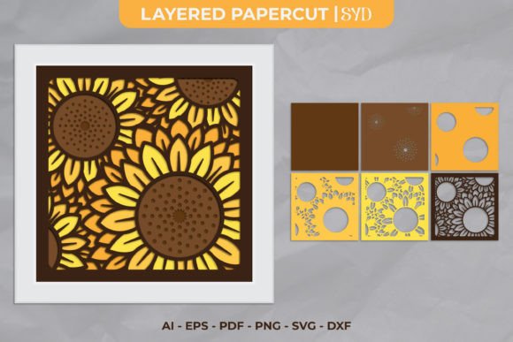 Sunflower 3D Shadow Box SVG