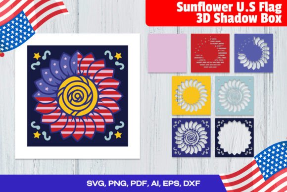 Sunflower U.S Flag 3D Shadow Box