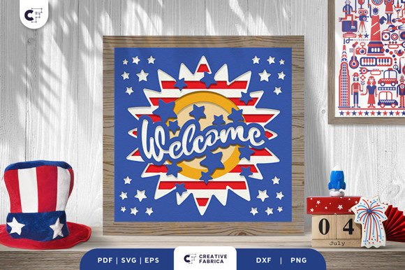 USA Sunflower Welcome 3D Shadow Box