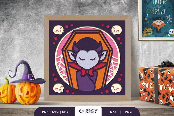 Vampire in the Coffin 3D Shadow Box SVG: A Unique Halloween Craft for Creators and Enthusiasts